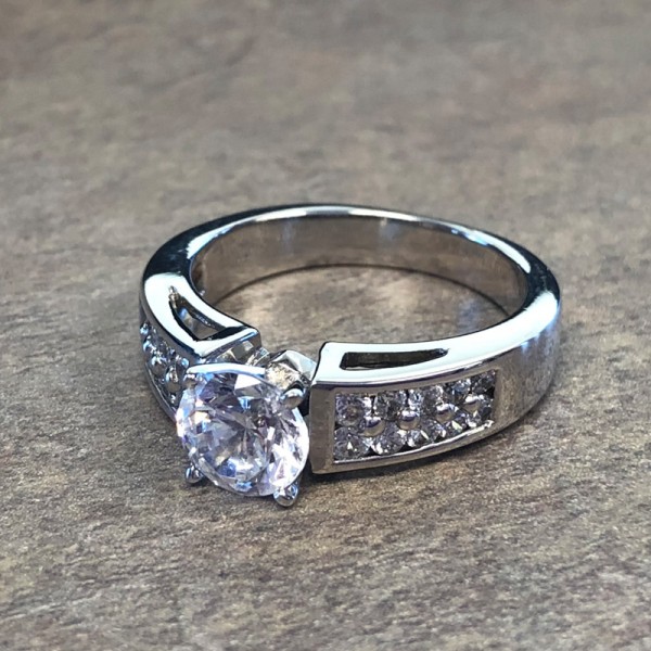14K White Gold Double Row Diamond Accent Engagement Ring